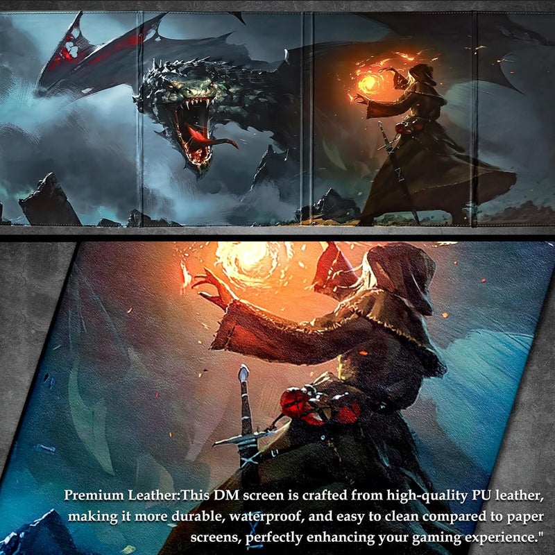 sabermaster DND DM Screen, Dungeons and Dragons Master Screen Leather,4 Wet-Erase Function Pockets,DND Game Accessories for TRPG,with 4 Panels Master Screen Inserts (C) - Image 5